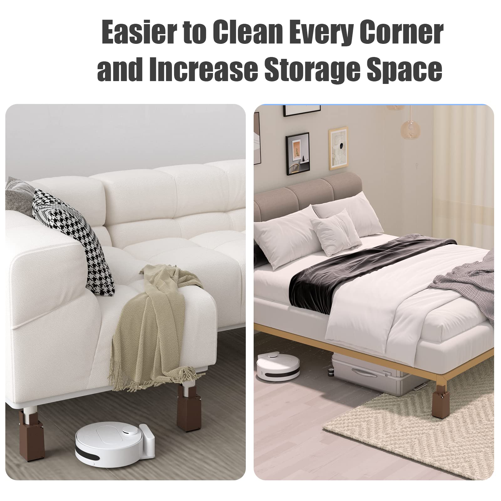 Sephyroth bed risers fit most upright legs 0.8 to 1.6 inches.