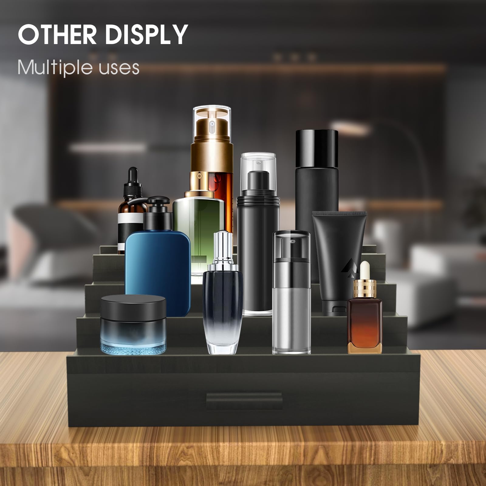 Sephyroth mens dressing table display enhances organization and reduces clutter.