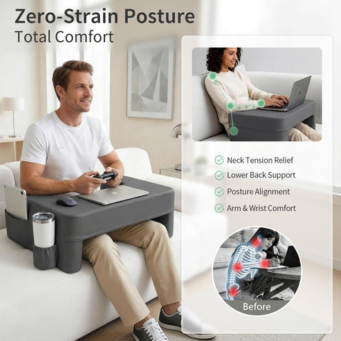 Septsun arm-rest lap desk ergonomic design supports neck and shoulders.