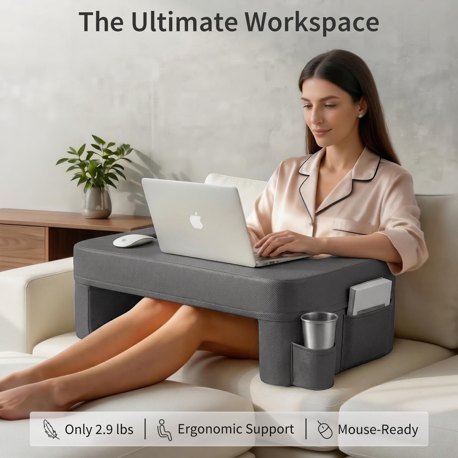 Septsun lap desk pillow pocket keeps remote and phone within reach.