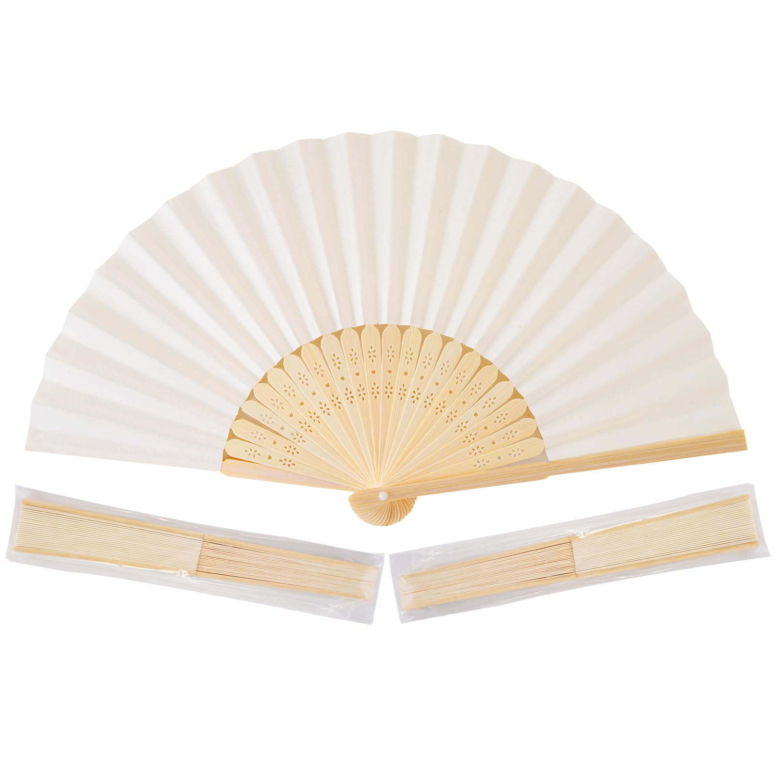 Sepwedd cream hand fan closed, bamboo folding design for portability.