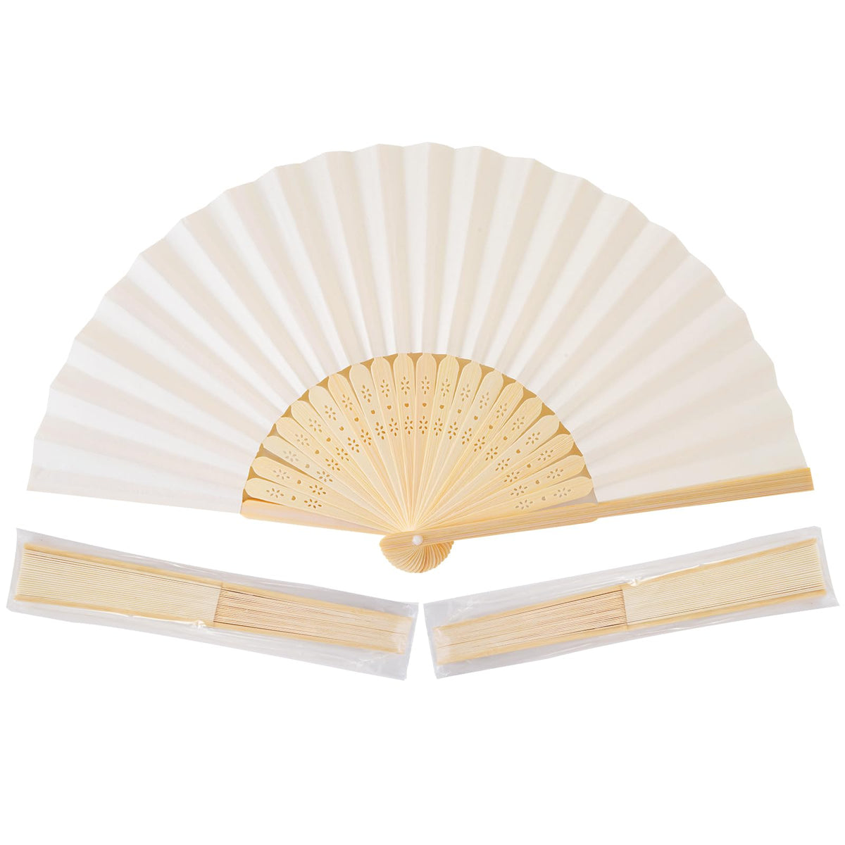 Sepwedd cream hand fan closed, bamboo folding design for portability.