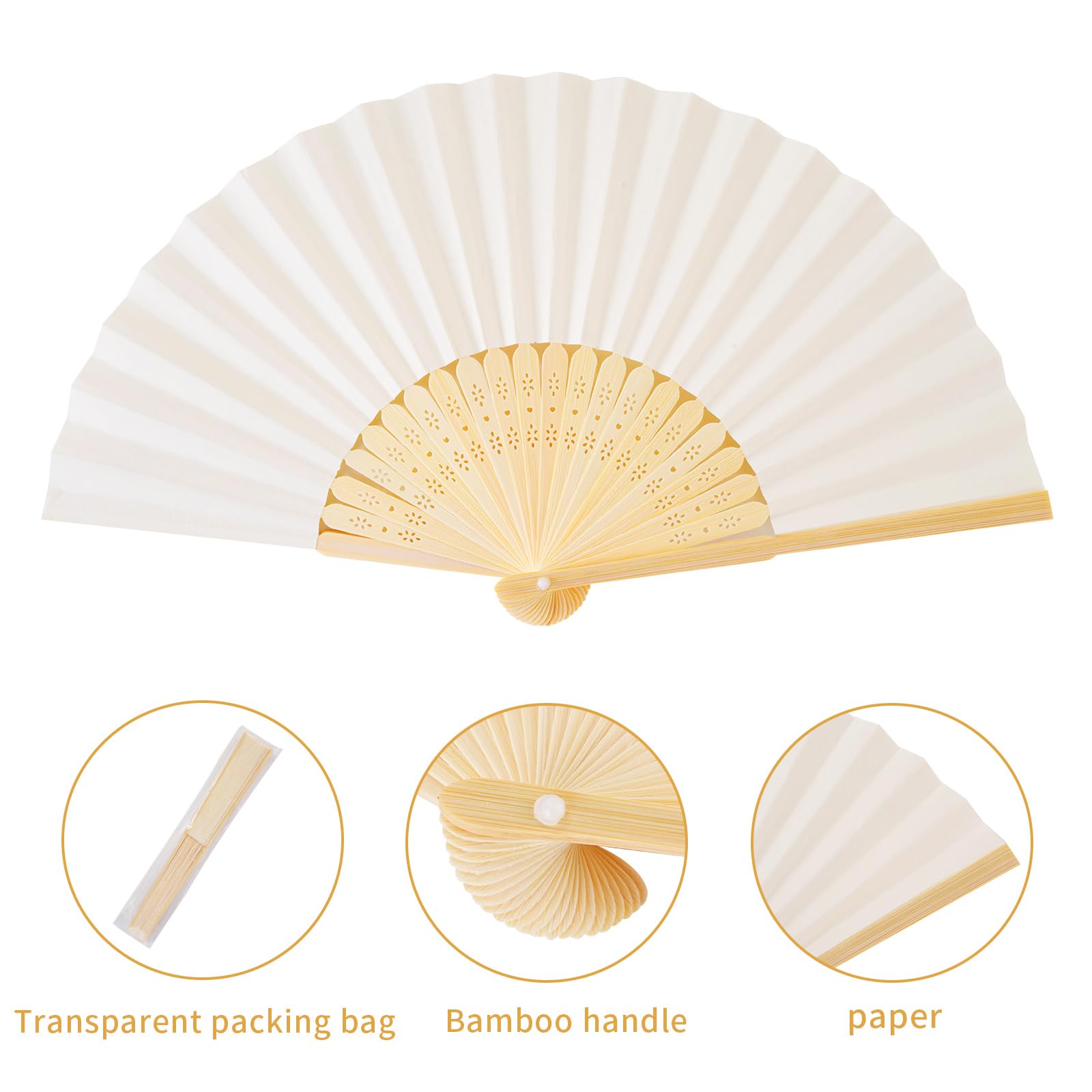 Sepwedd cream hand fan open, bamboo folding for elegant use.