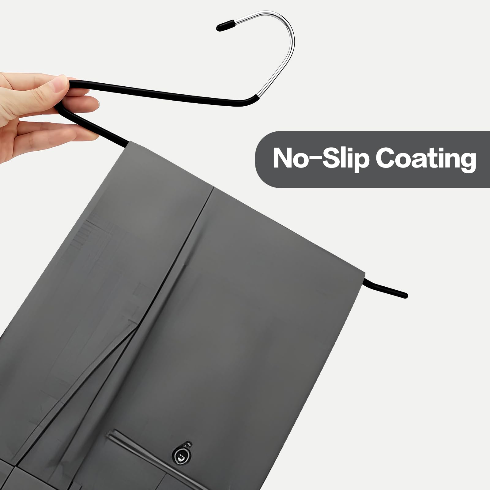 Seuqhck space-saving design helps maximize closet space on standard rods.