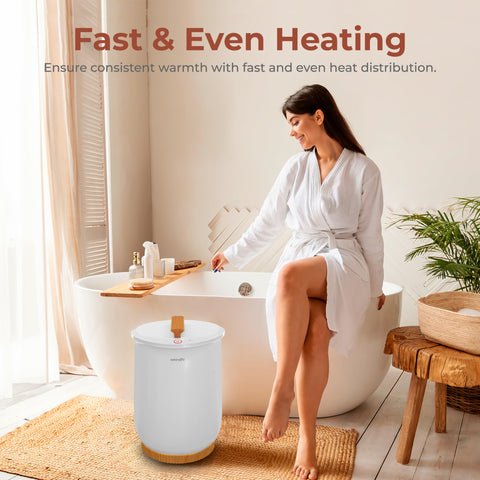 SereneLife bucket towel warmer compact design fits bathrooms and small spaces.