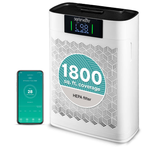 SereneLife HEPA air purifier front view in white for clean indoor air