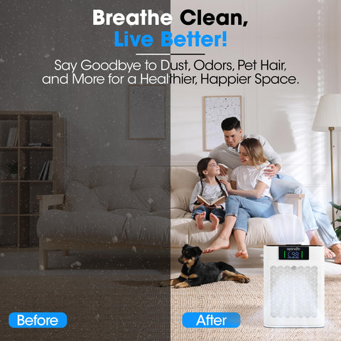 SereneLife purifier in sleep mode delivering ultra-quiet night air cleaning