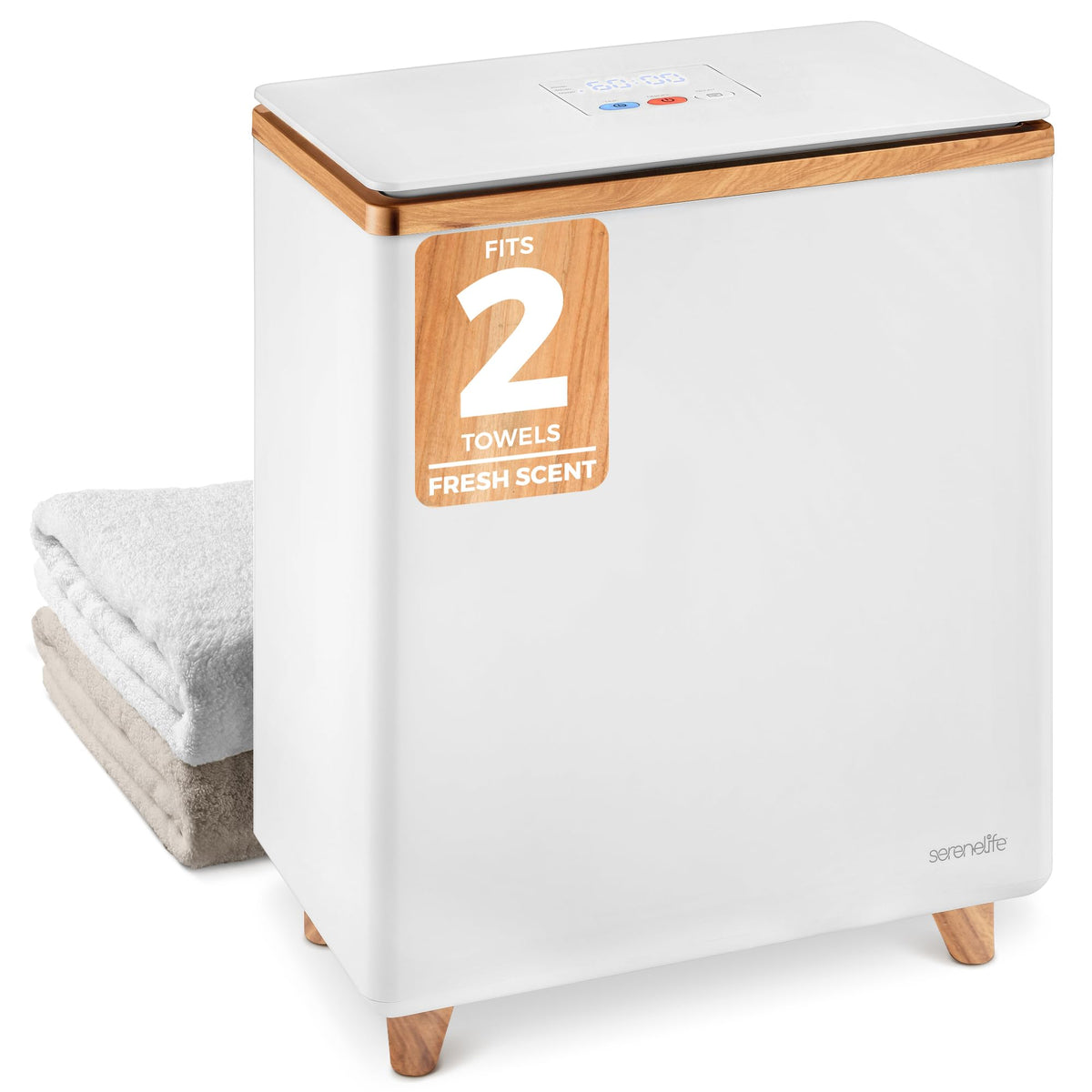 SereneLife luxury towel warmer front view pre-warms towels for instant comfort.