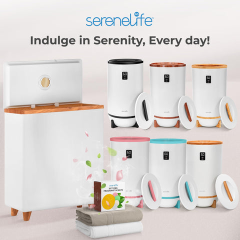 SereneLife rectangle towel warmer with power cord ready for simple setup.