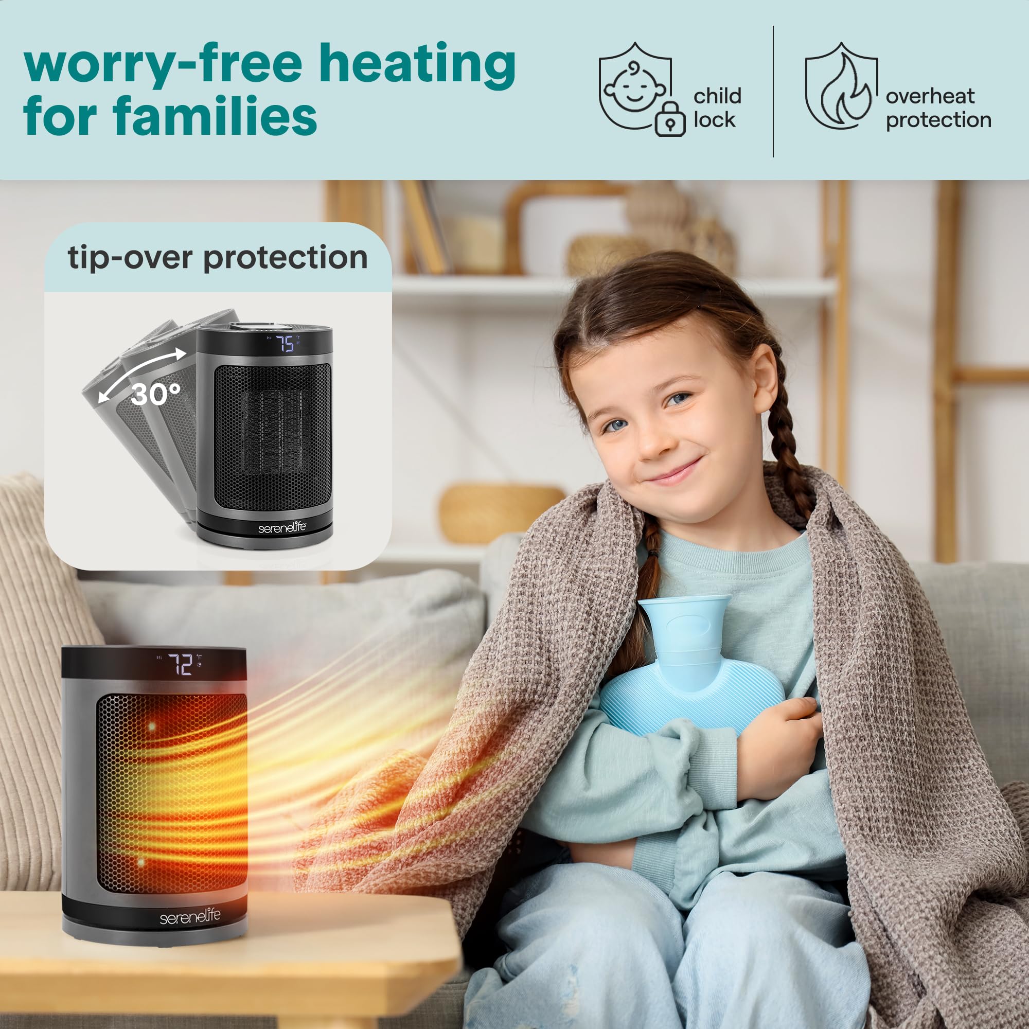 SereneLife smart space heater digital thermostat display for precise control
