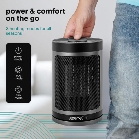 SereneLife smart space heater in an office setting delivering steady warmth