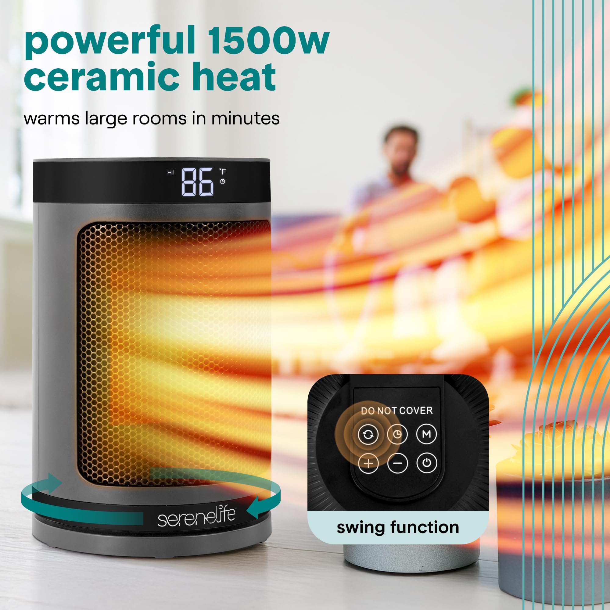 SereneLife smart space heater remote control for convenient adjustments