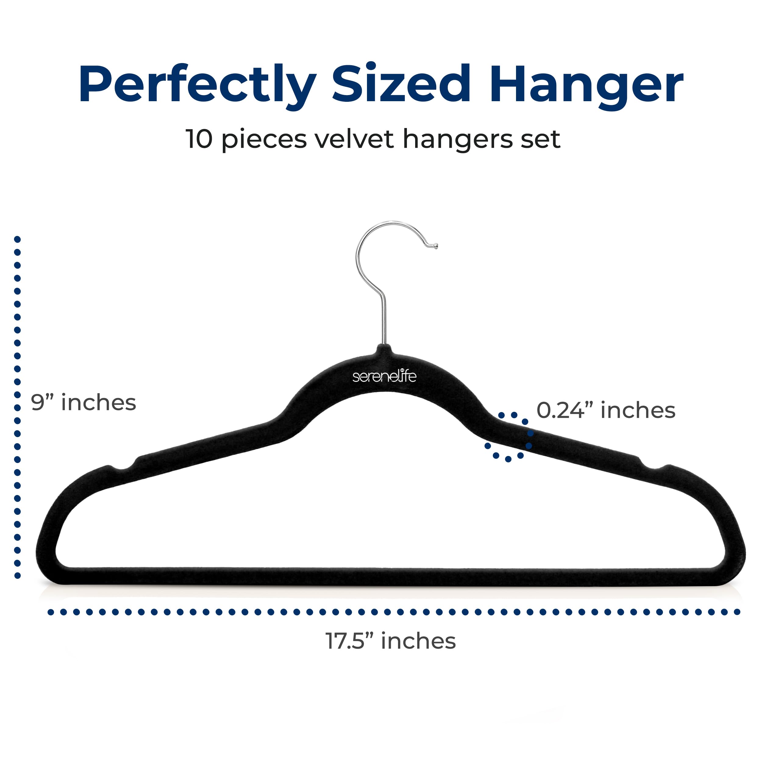 SereneLife velvet hangers non-slip grip keeps shirts in place.