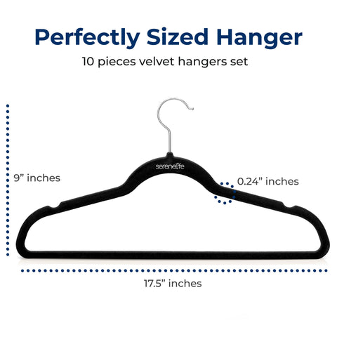 SereneLife velvet hangers non-slip grip keeps shirts in place.
