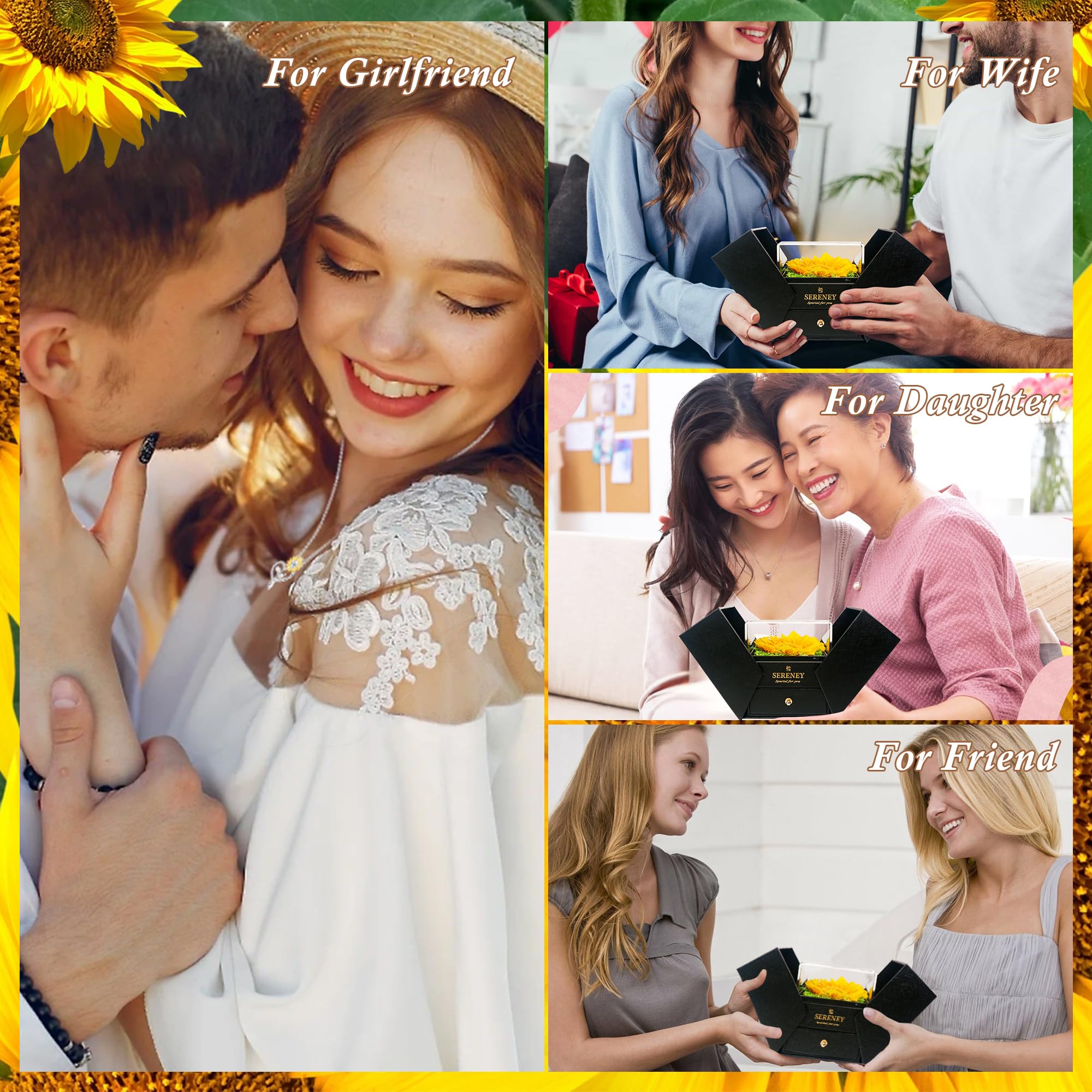 Sereney Mother's Day gift idea: sunflower necklace suitable for wife, daughter, or mom.
