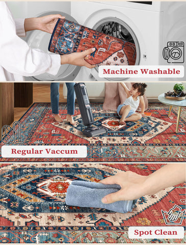 SERISSA Boho Washable Runner close-up of boho floral print and plush texture.