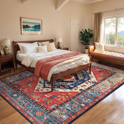 SERISSA washable rug 8x10 dining room setup with warm color accents.