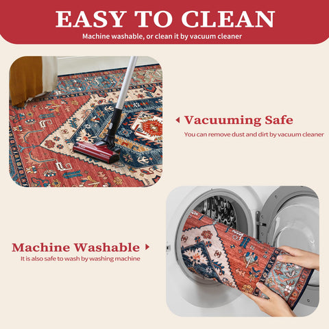 SERISSA washable rug 8x10 non-slip back shown on hardwood floor for stable, safe setup.