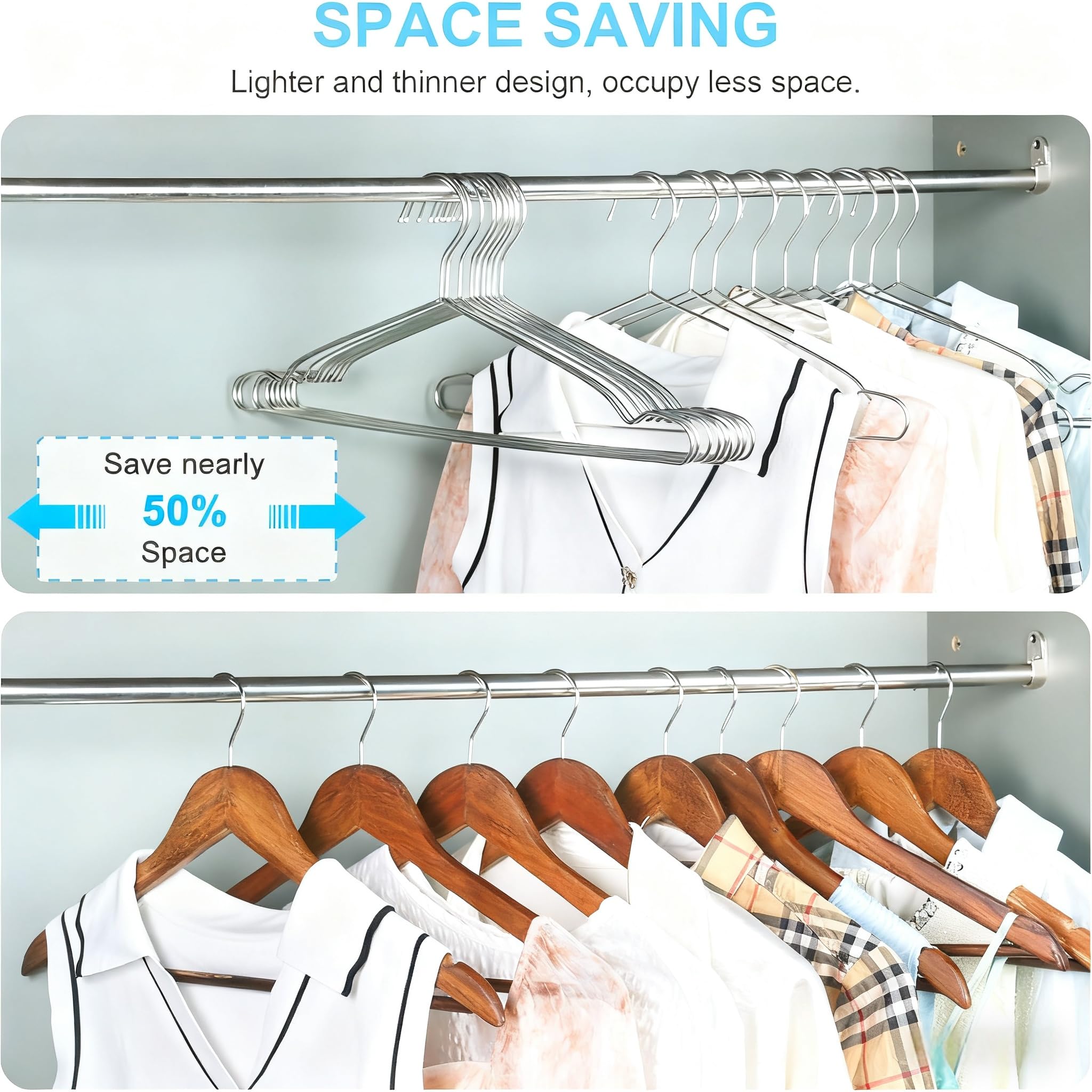 Seropy hanger with smooth edge to protect fabrics.