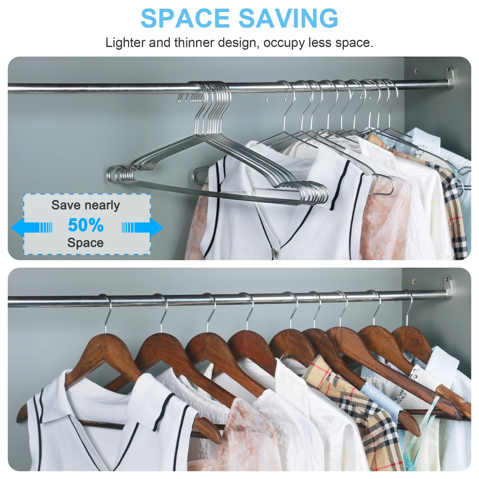 Seropy ultra-thin stainless steel hanger saves closet space