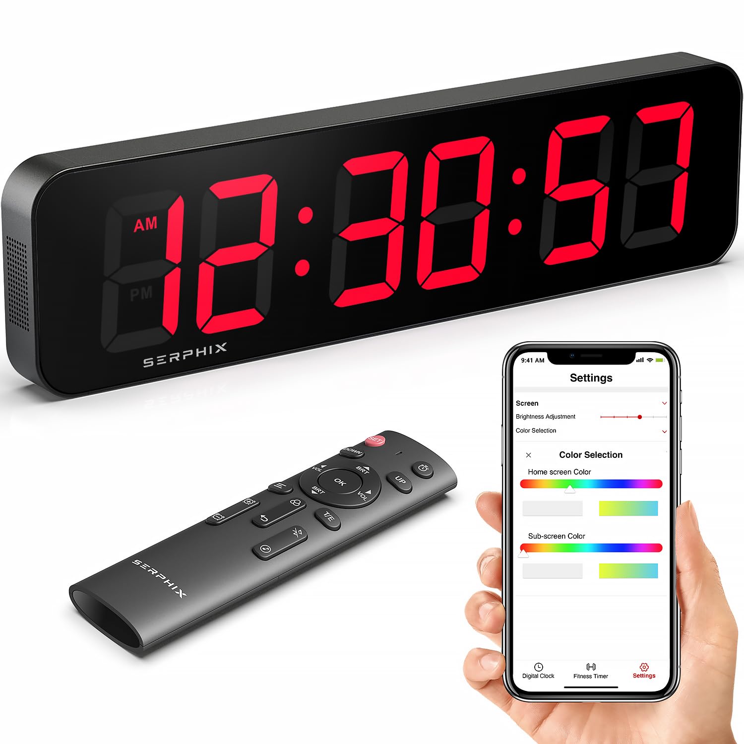 SERPHIX 152 digital wall clock front view with bold digits for easy reading in home or office