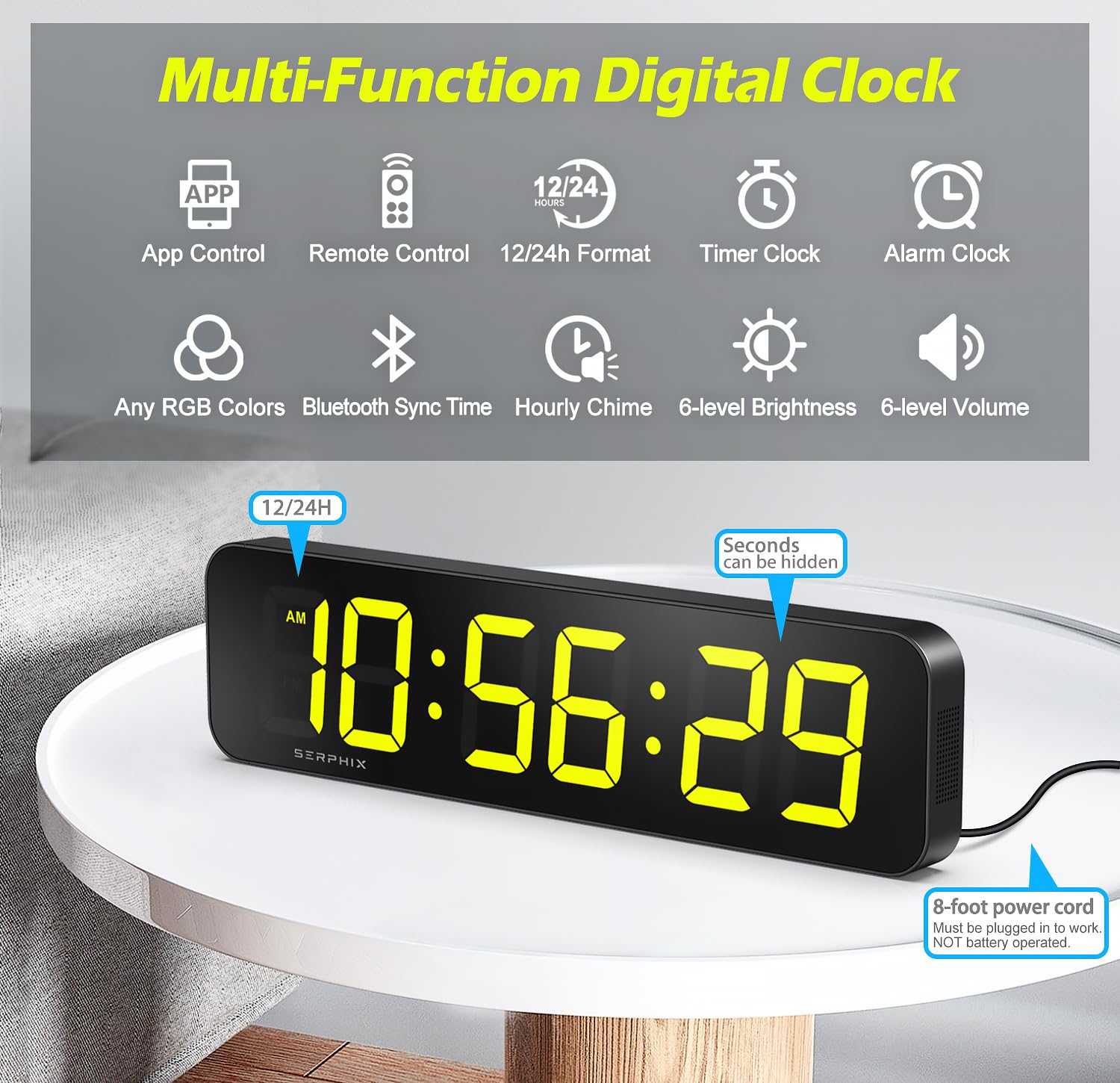 SERPHIX 152 clock app and remote for convenient control from smartphone or tablet