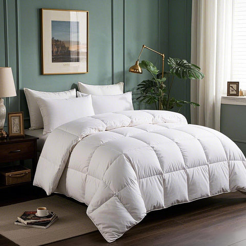 Serta goose down fiber comforter queen-size with secure 8 corner loops for stable duvet cover.