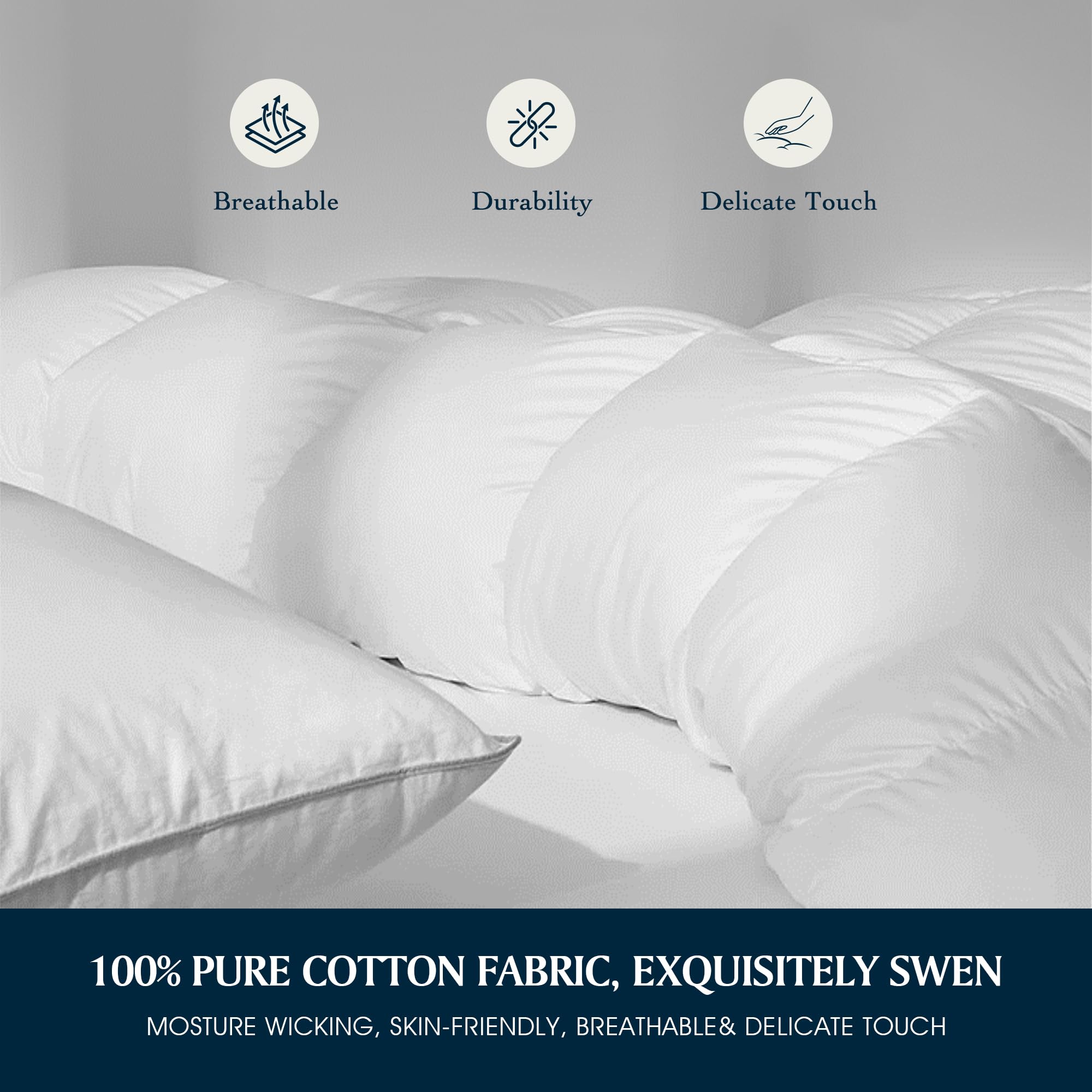Serta goose down fiber fabric close up shows breathable cotton cover