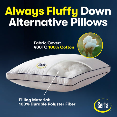 Care label on Serta pillow indicating machine wash and tumble dry