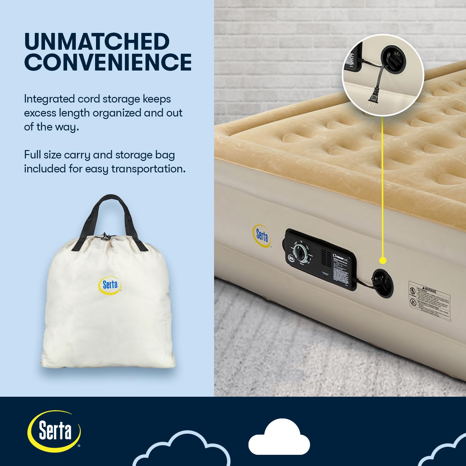 Portable design with storage tote makes travel and guest rooms simpler.