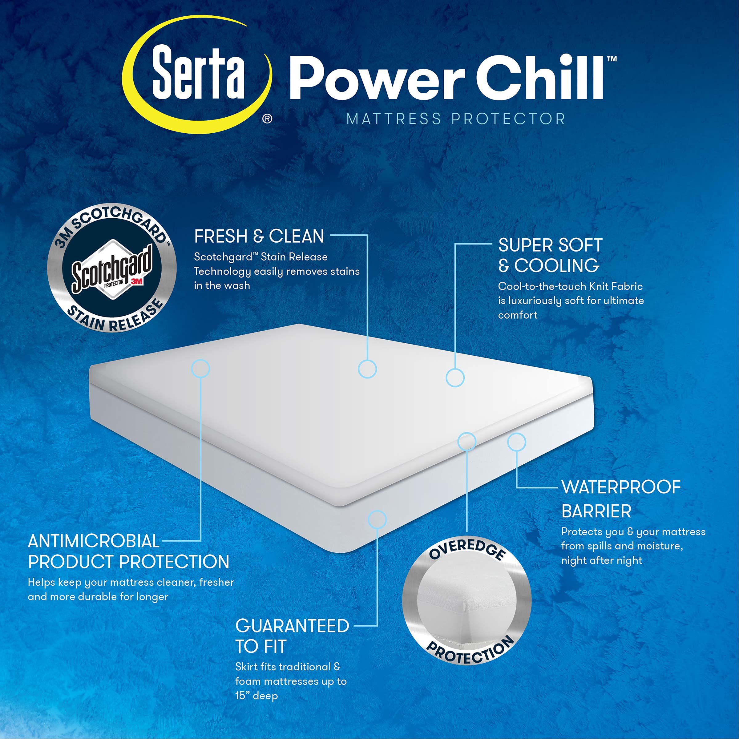 Serta Power Chill elastic skirt prevents slipping for secure fit
