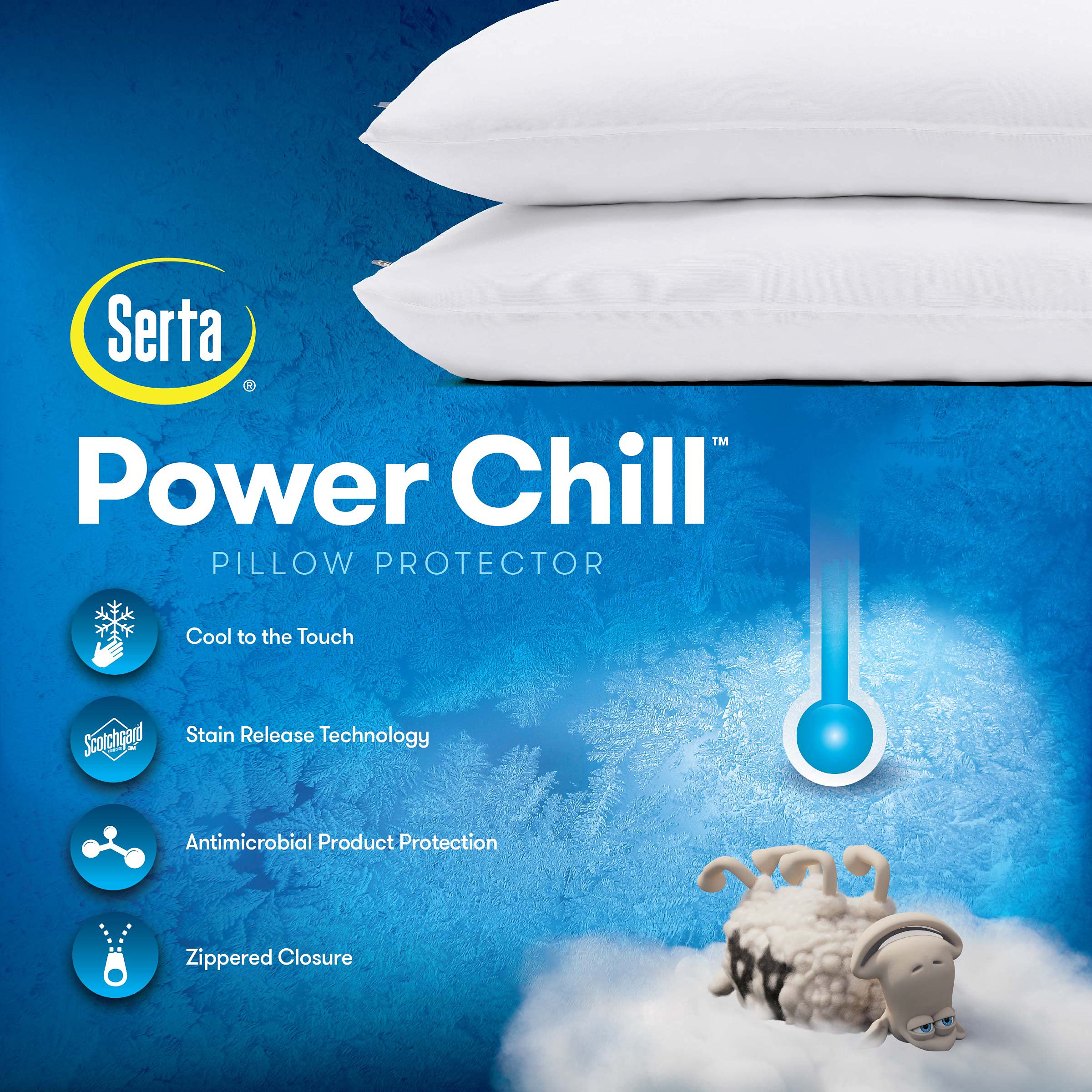 Serta Power Chill care graphic suggesting machine wash for easy upkeep.