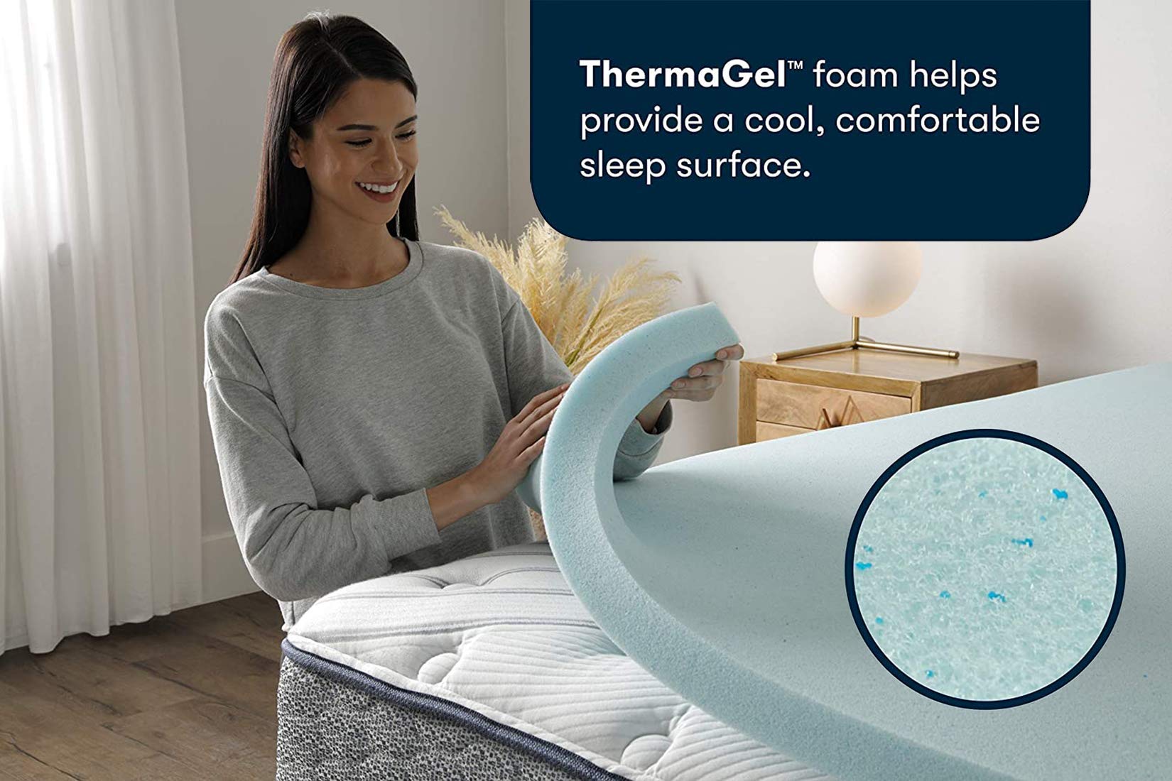 Serta ThermaGel cooling topper closeup beads showing temperature regulation
