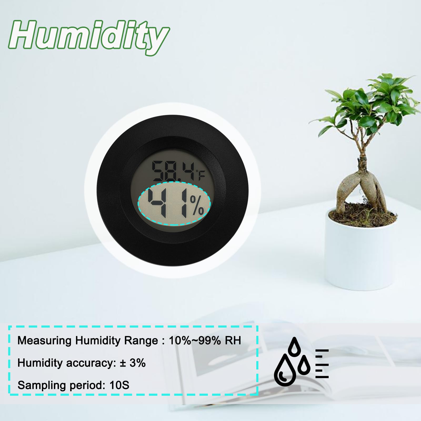 Serundo Auto battery-powered hygrometer lasts months, reducing maintenance in greenhouse and crawl spaces.