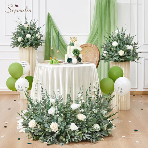 Serwalin artificial eucalyptus arrangements in a decorative display
