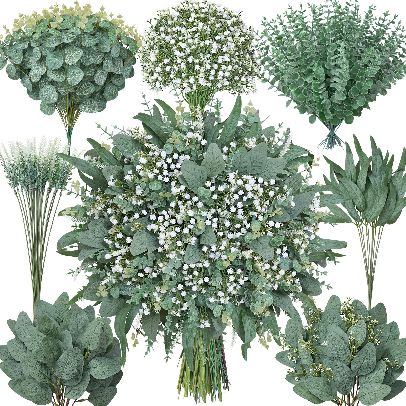 Serwalin artificial eucalyptus stems for DIY bouquets and long-lasting wedding decor.