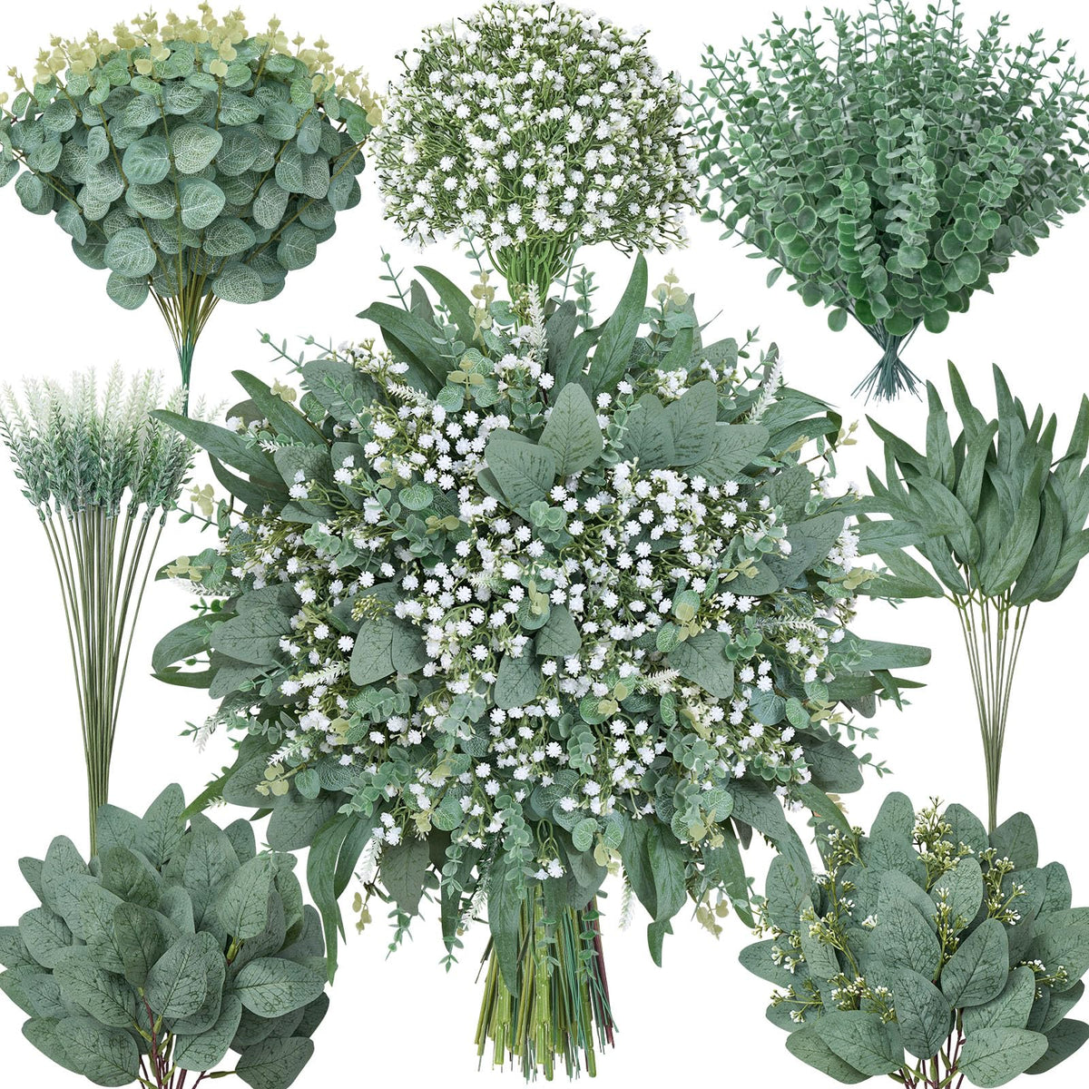 Serwalin artificial eucalyptus stems for DIY bouquets and long-lasting wedding decor.