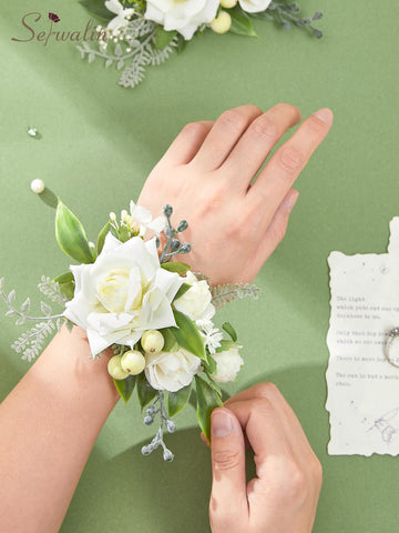Serwalin double-layer wristlet keeps corsage securely in place.