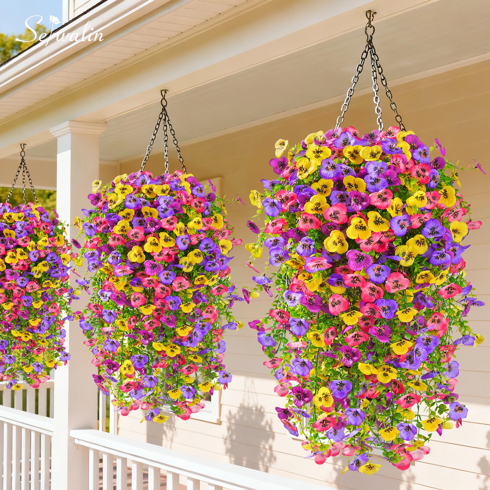 Serwalin hanging pansy flowers for patio decor, easy setup