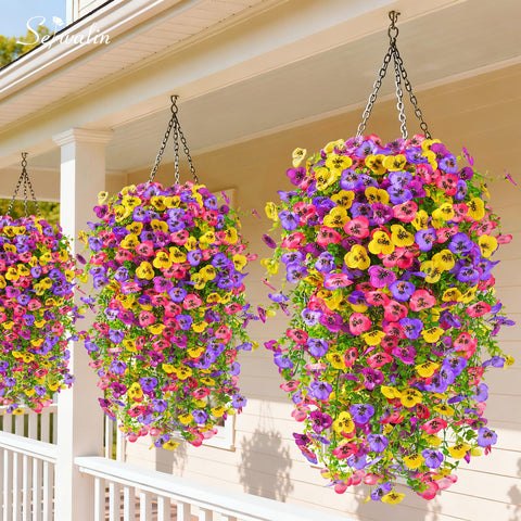 Serwalin hanging pansy flowers for patio decor, easy setup
