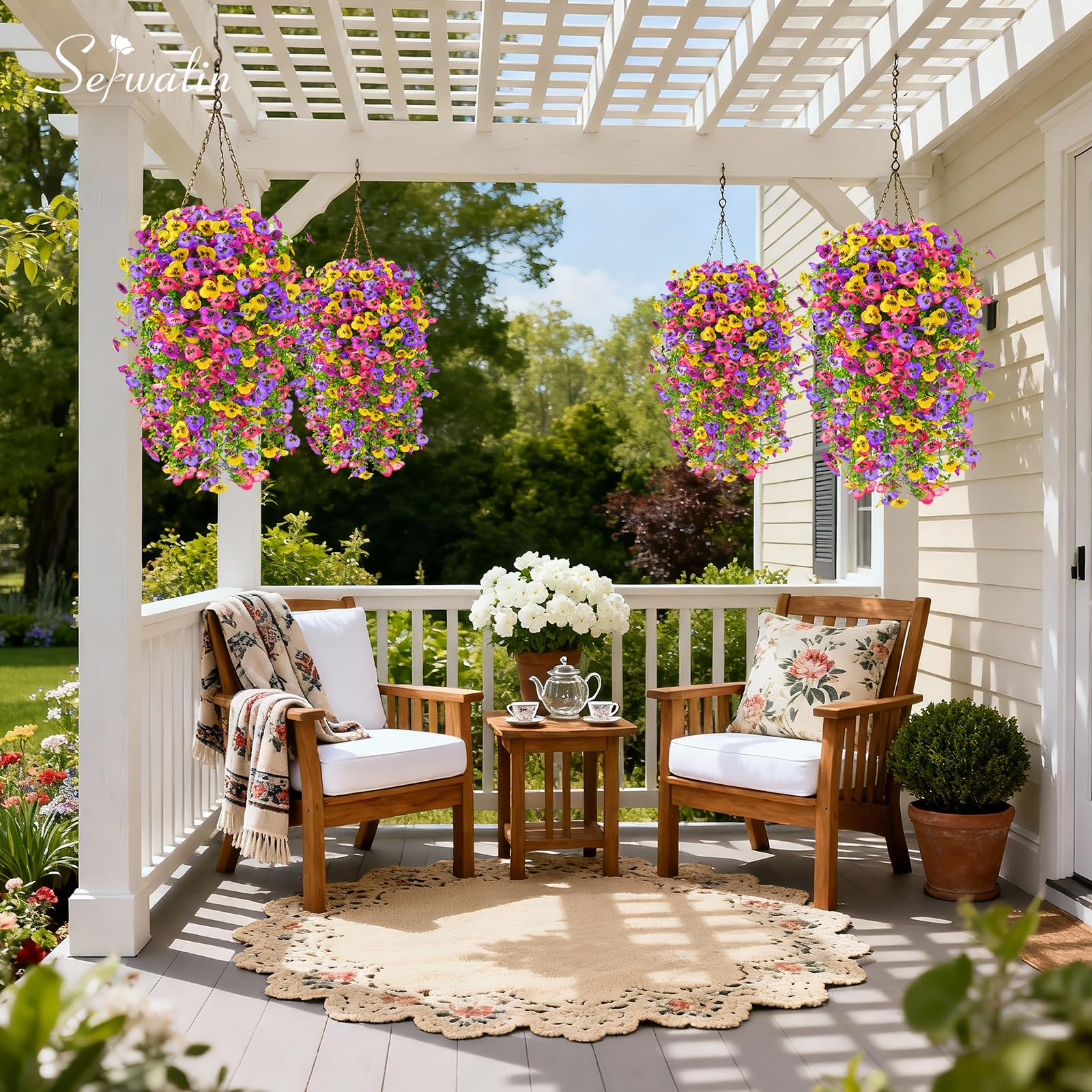 Serwalin outdoor fake pansies resist fading and weathering
