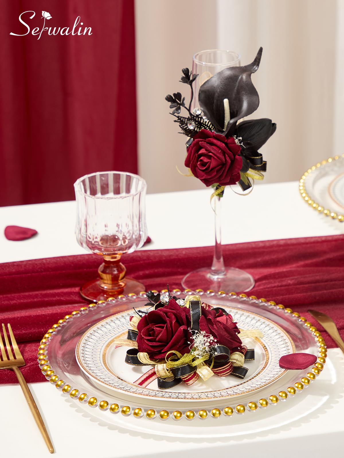 Ideal for prom and weddings, Serwalin corsage-boutonniere ensemble complements formal attire