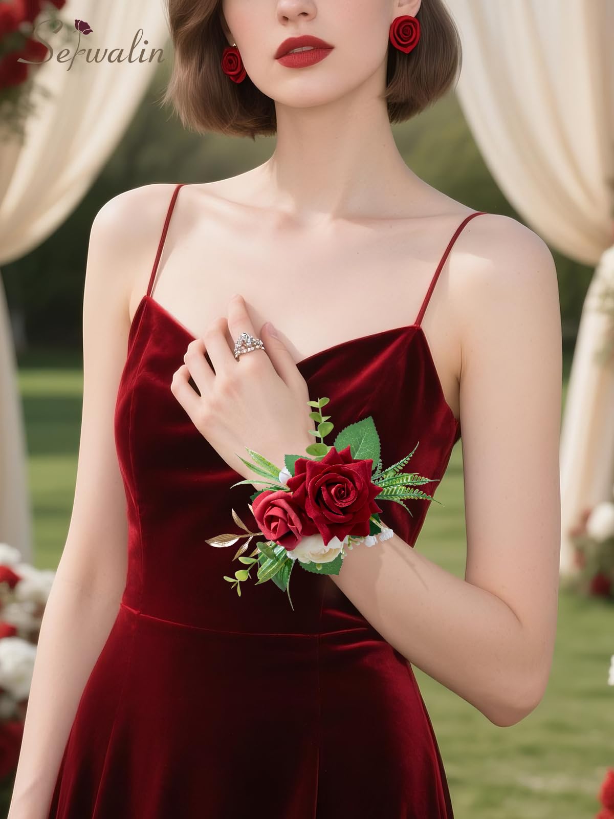 Serwalin men’s red boutonniere close-up, enhances formal suits.