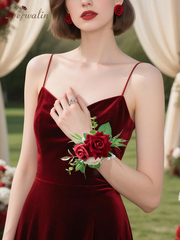 Serwalin men’s red boutonniere close-up, enhances formal suits.