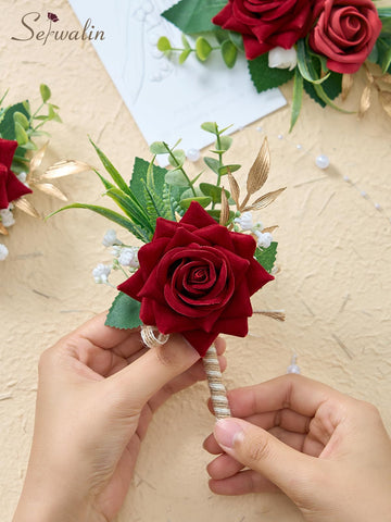 Silk rose and Baby's Breath detail shows delicate craftsmanship.