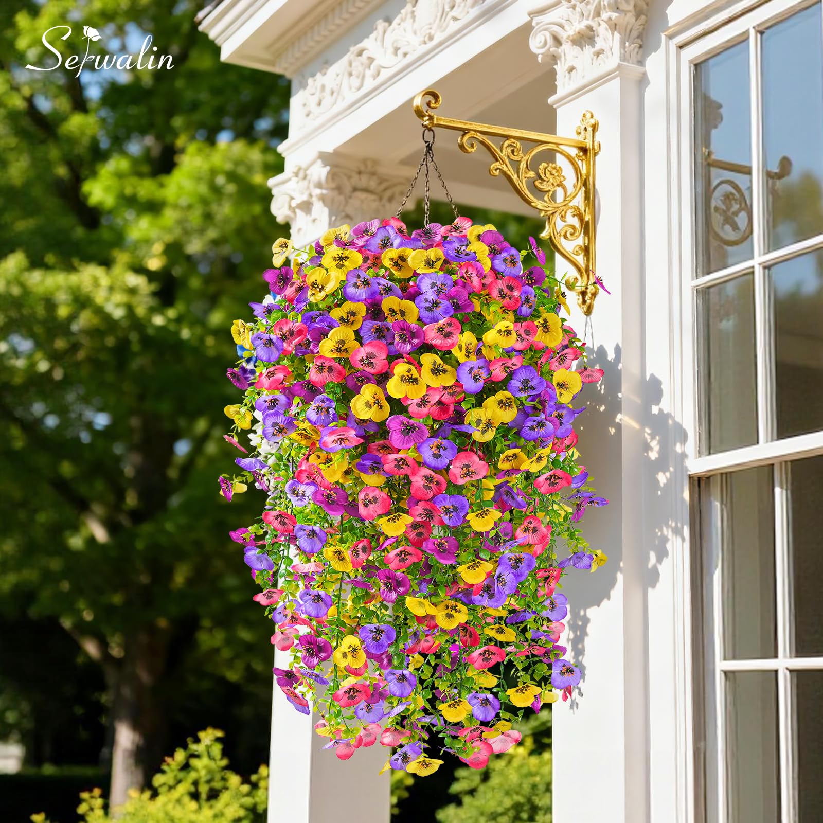 Serwalin UV-resistant pansy flowers 25-inch outdoor display for durable décor