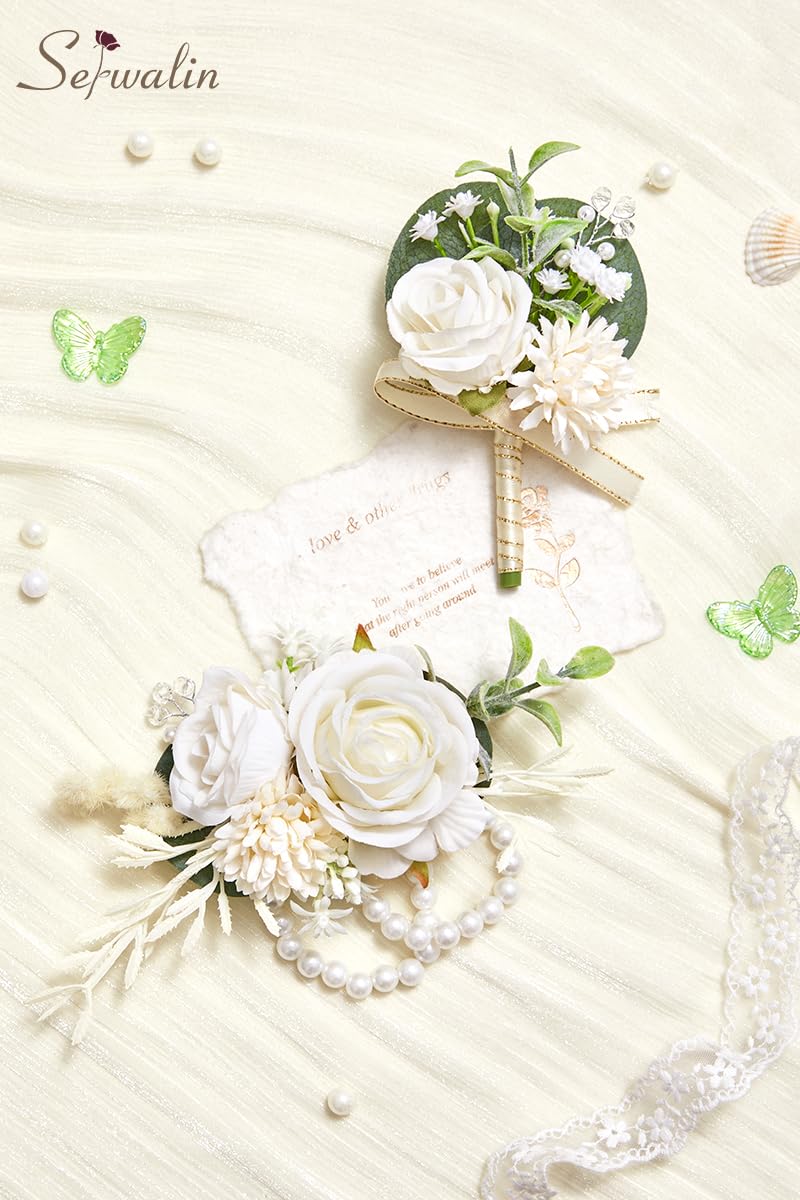 Serwalin white floral arrangement with greenery accents adds texture.