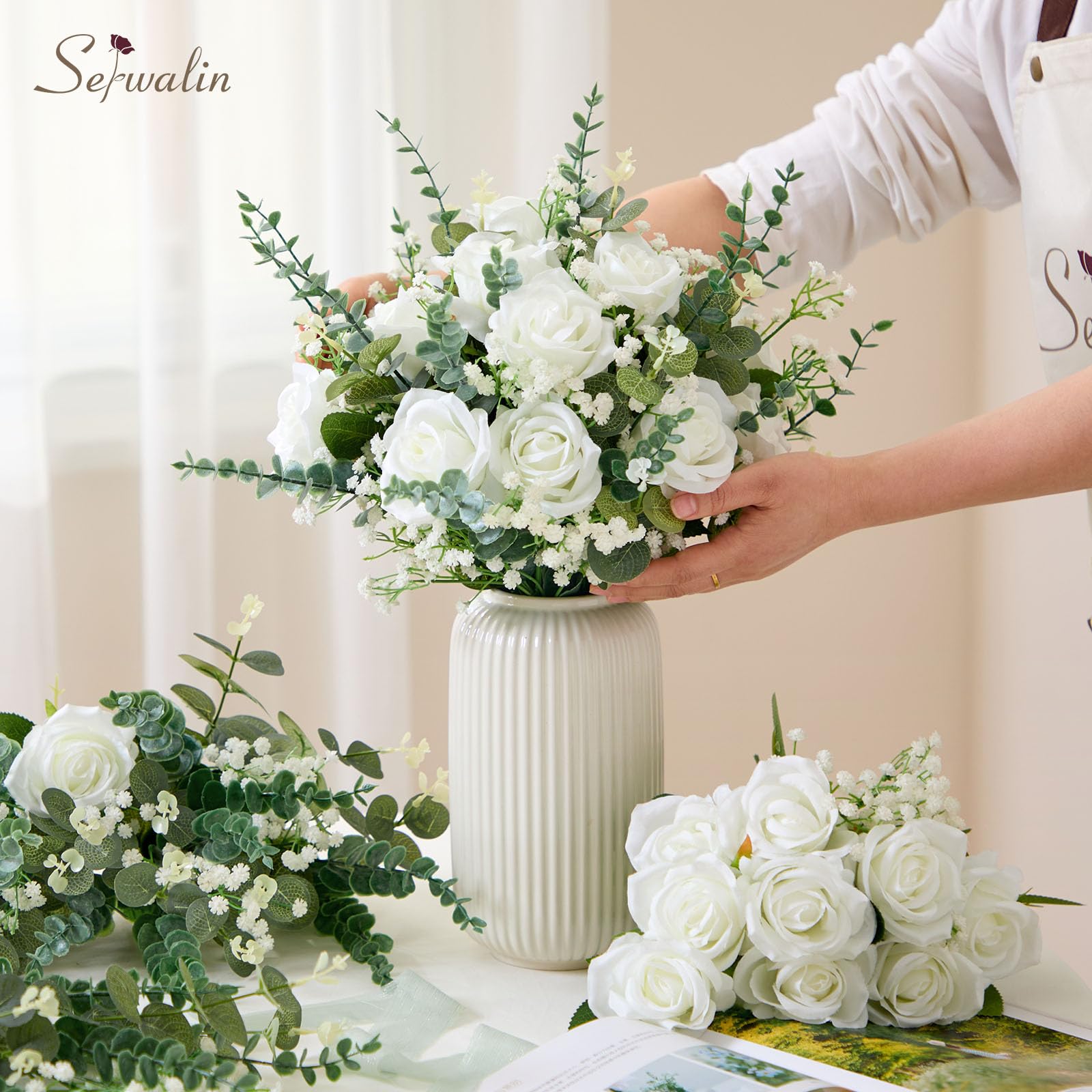 Serwalin white silk roses add timeless elegance to bouquets