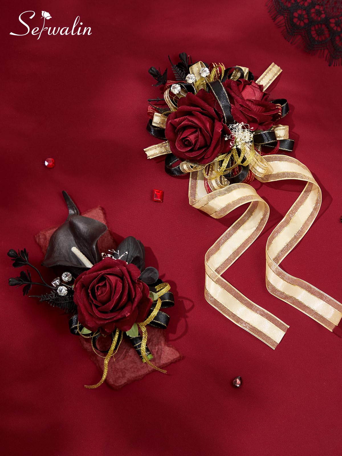 Boutonniere with pin and clip back for secure lapel placement