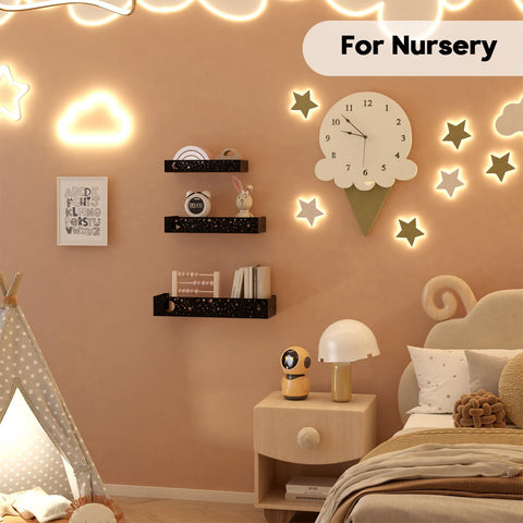 Serwrsw Moon and Stars shelf uses black metal baffles to prevent items from falling